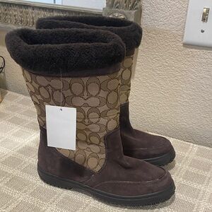 Coach Brown and Tan Patterned Boots